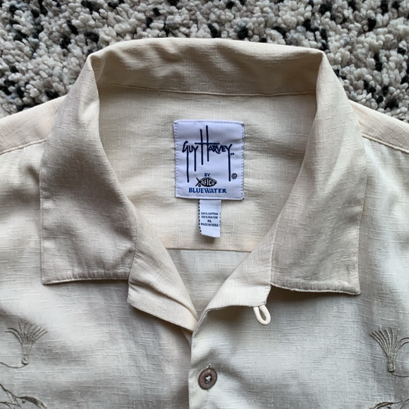 AFTCO Bluewater x Guy Harvey Marlin Embroidered Button Down Shirt Cream Size XL - Picture 6 of 13